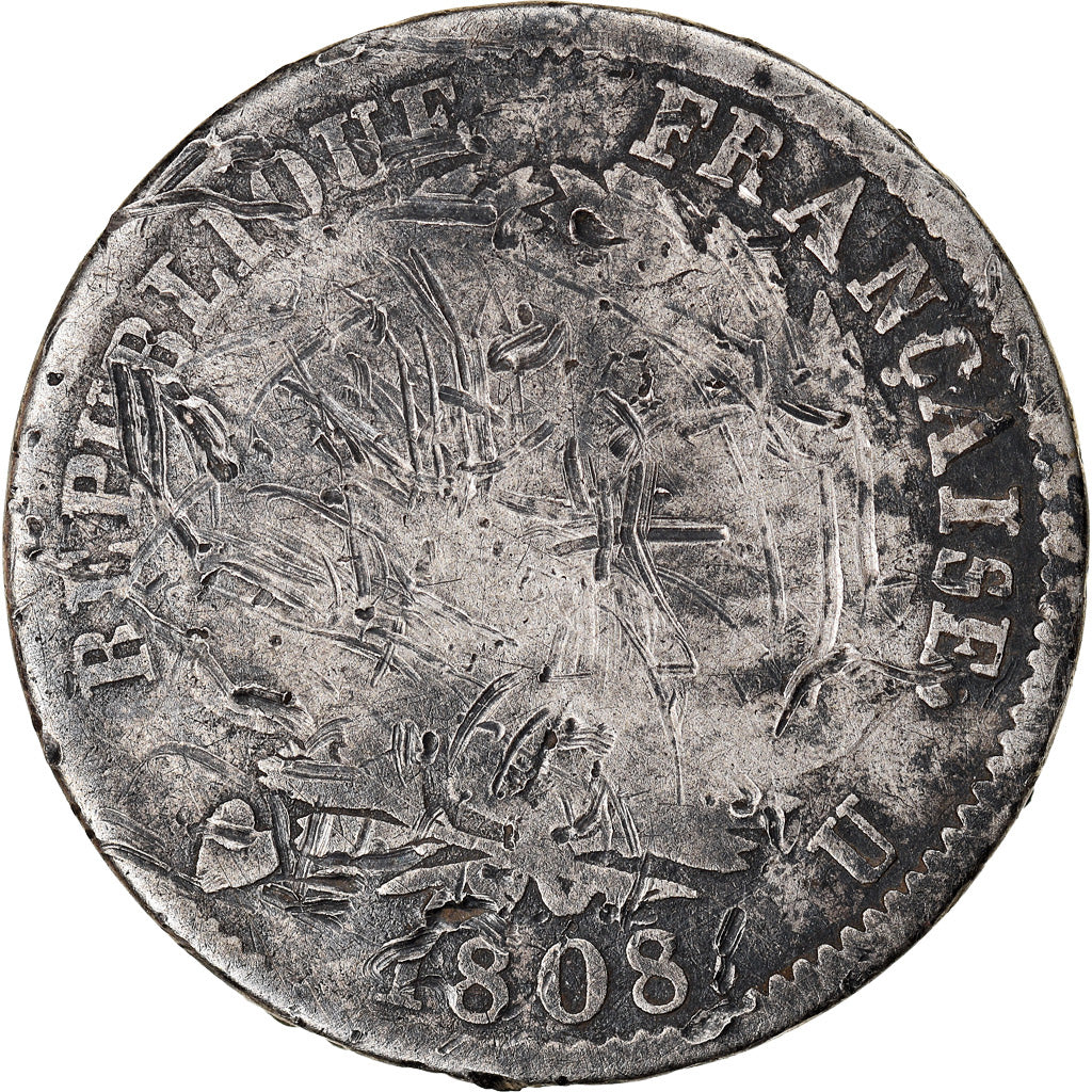 Coin, France, Napoléon I, Franc, 1808, Torino, Extremely rare, G(4-6), Silver