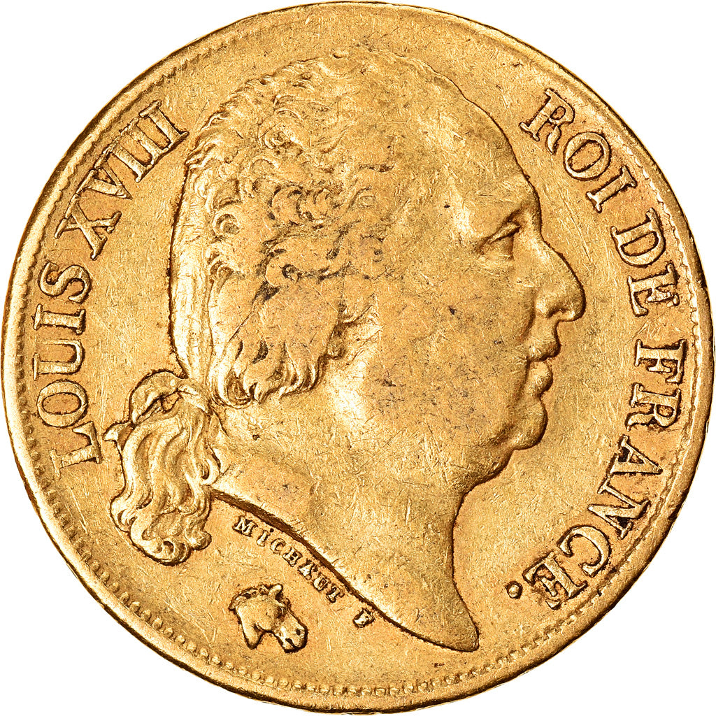 Moneda, Francia, Louis XVIII, Louis XVIII, 20 Francs, 1824, Paris, MBC, Oro