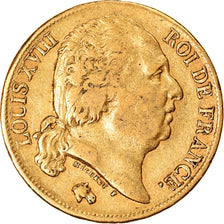 Moneda, Francia, Louis XVIII, Louis XVIII, 20 Francs, 1824, Paris, MBC, Oro