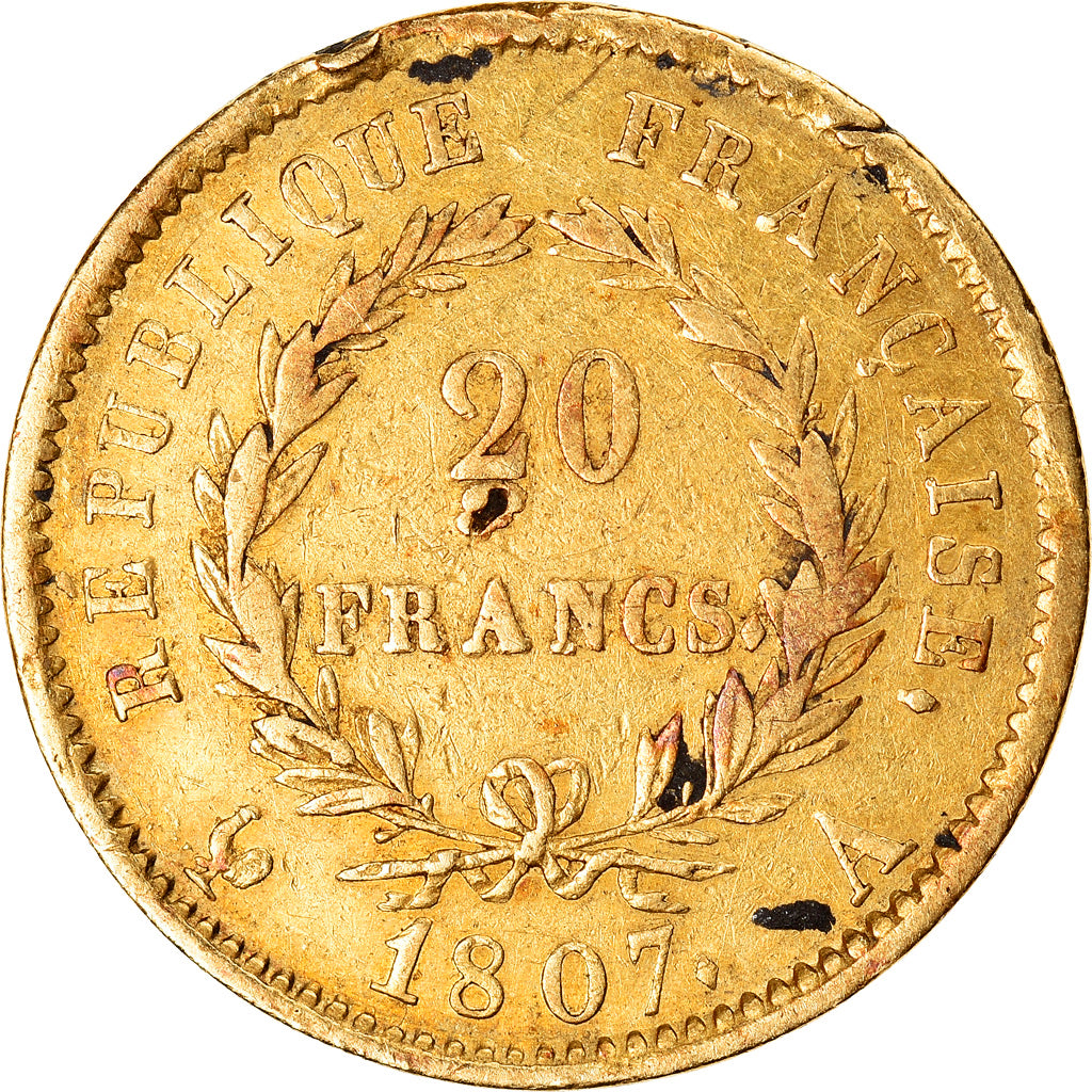 Coin, France, Napoléon I, 20 Francs, 1807, Paris, VF(30-35), Gold, KM:687.1