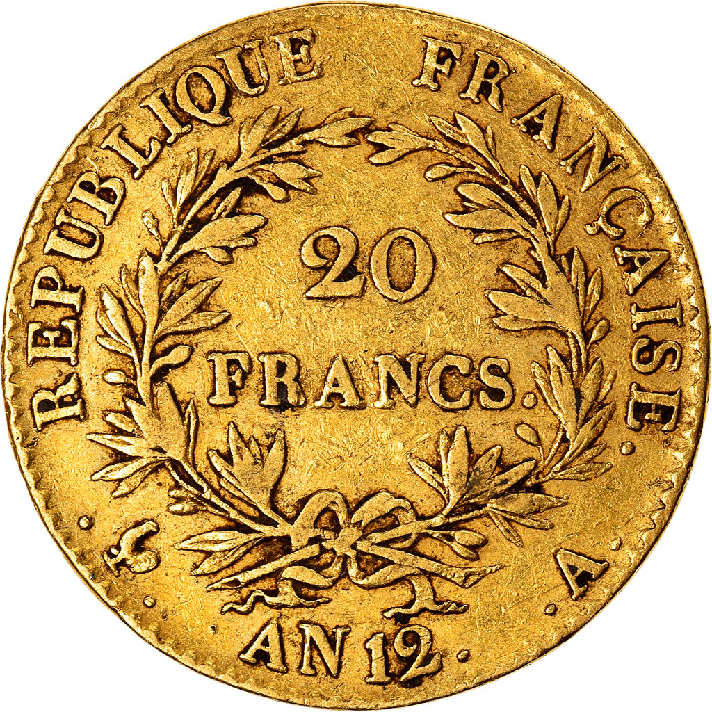 Moeda, França, Napoléon I, 20 Francs, An 12 (1804), Paris, EF(40-45), Dourado