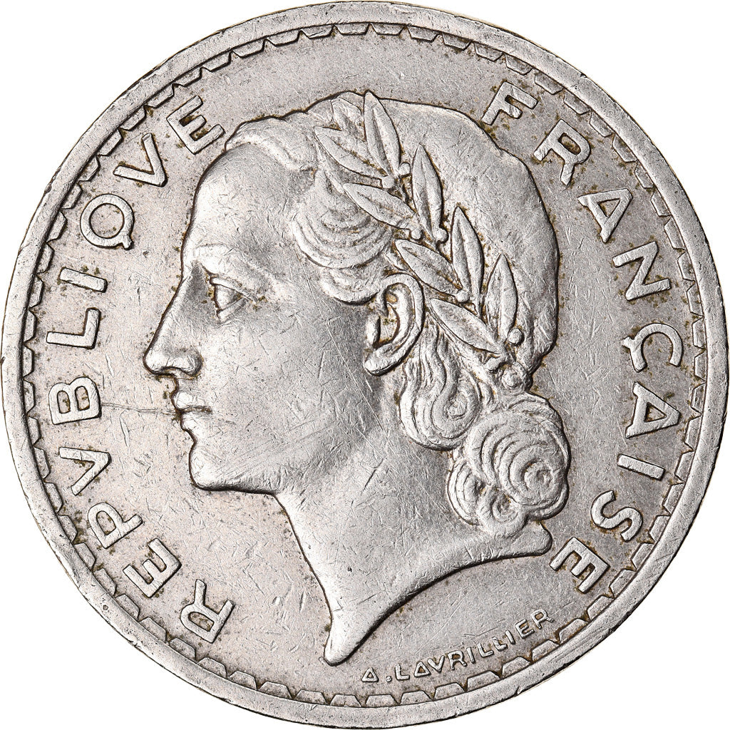 Moneda, Francia, Lavrillier, 5 Francs, 1937, Paris, MBC, Níquel, KM:888, Le