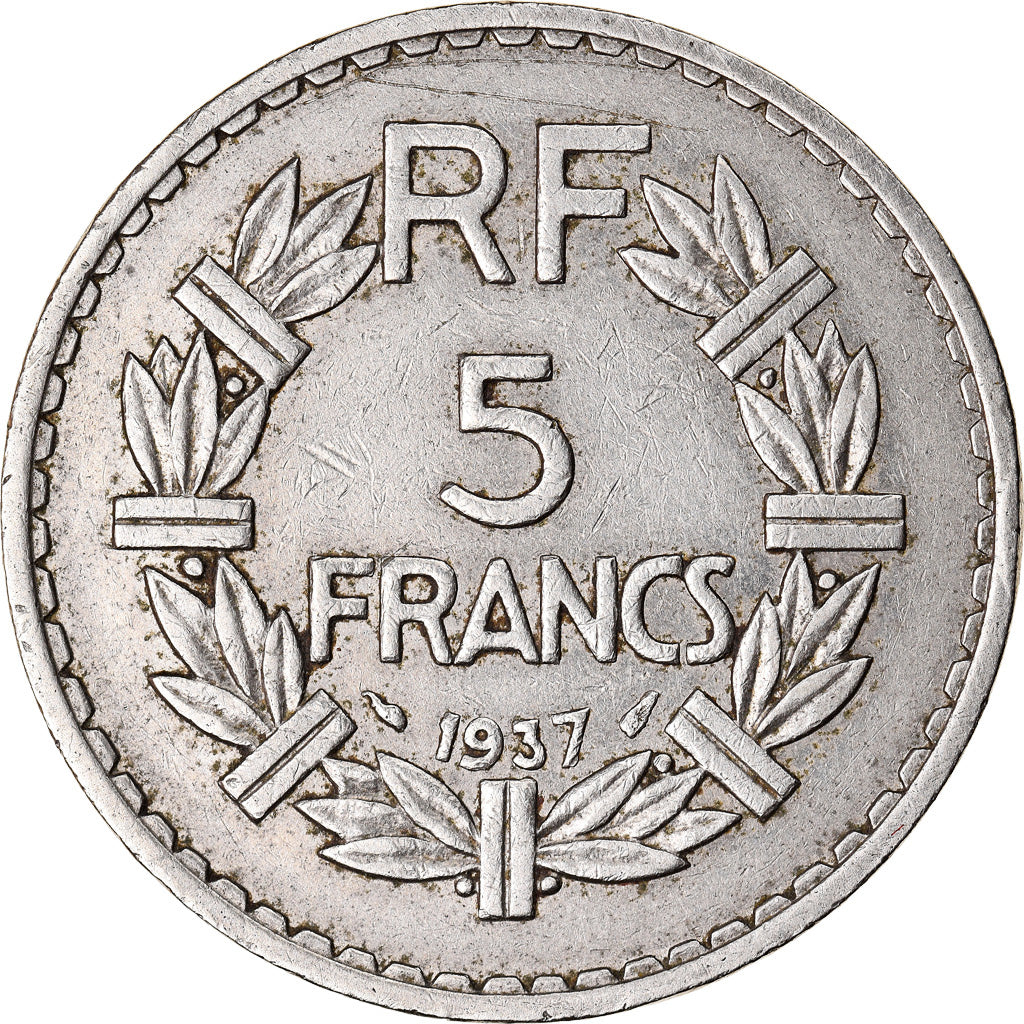 Moneda, Francia, Lavrillier, 5 Francs, 1937, Paris, MBC, Níquel, KM:888, Le