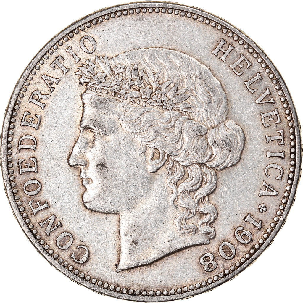 Moneta, Szwajcaria, 5 Francs, 1908, Bern, VF(30-35), Srebro, KM:34