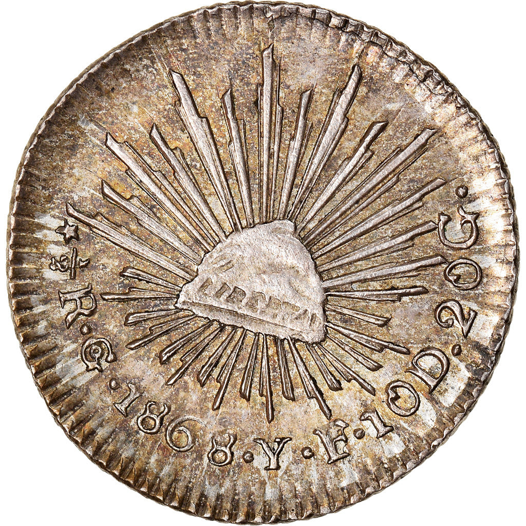 Coin, Mexico, 1/2 Réal, 1868, Guanajuato, MS(60-62), Silver, KM:370.7