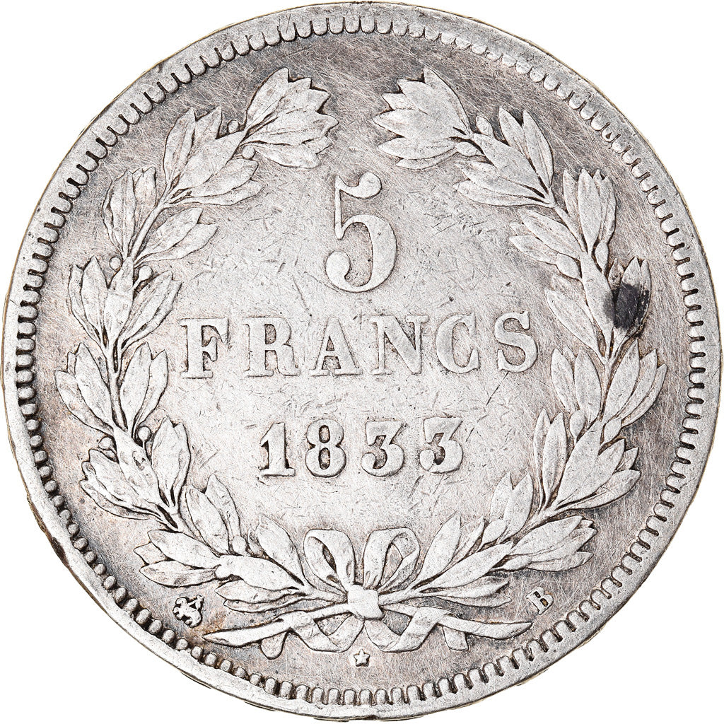 Munten, Frankrijk, Louis-Philippe, 5 Francs, 1833, Rouen, FR+, Zilver, KM:749.2