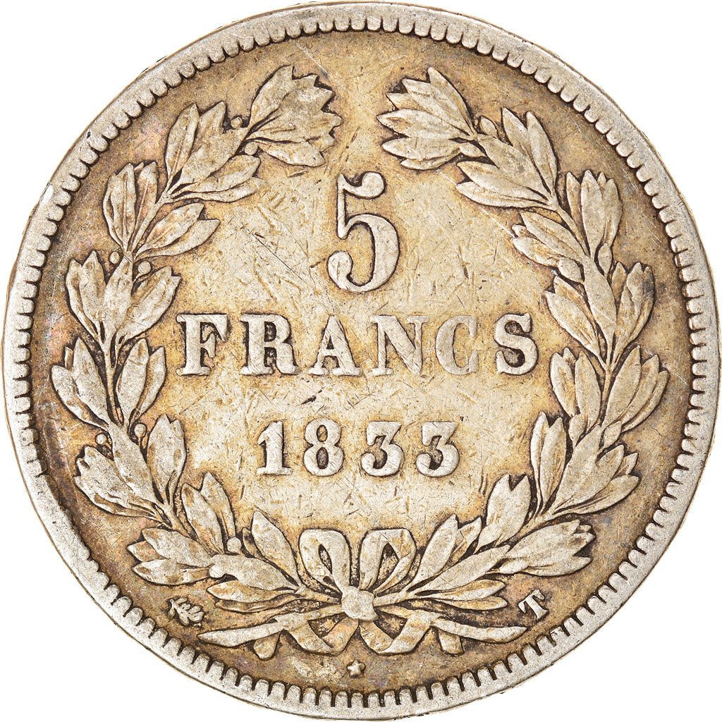 Moneta, Francia, Louis-Philippe, 5 Francs, 1833, Nantes, MB, Argento, KM:749.12