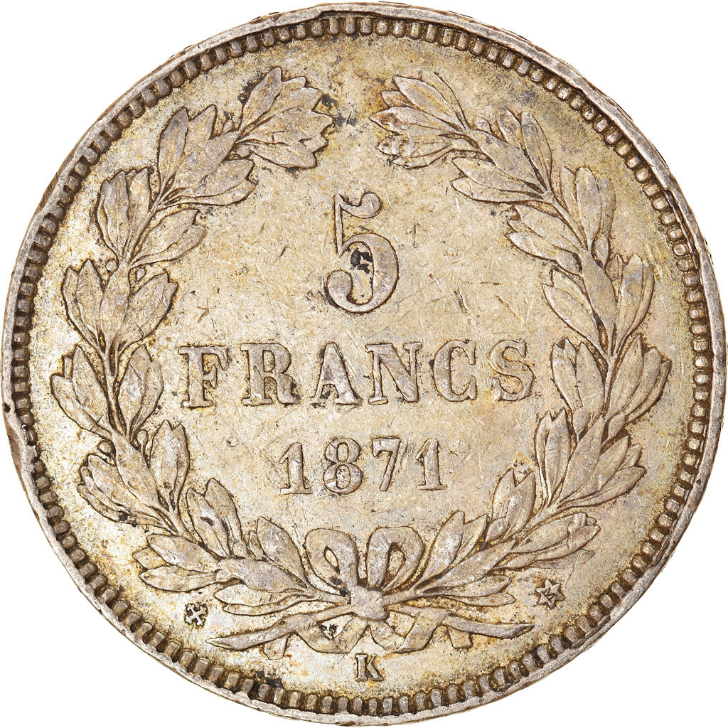 Coin, France, Cérès, 5 Francs, 1871, Bordeaux, VF(30-35), Silver, KM:818.2