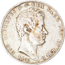 Moneta, STATI ITALIANI, SARDINIA, Carlo Alberto, 5 Lire, 1839, Genoa, MB+