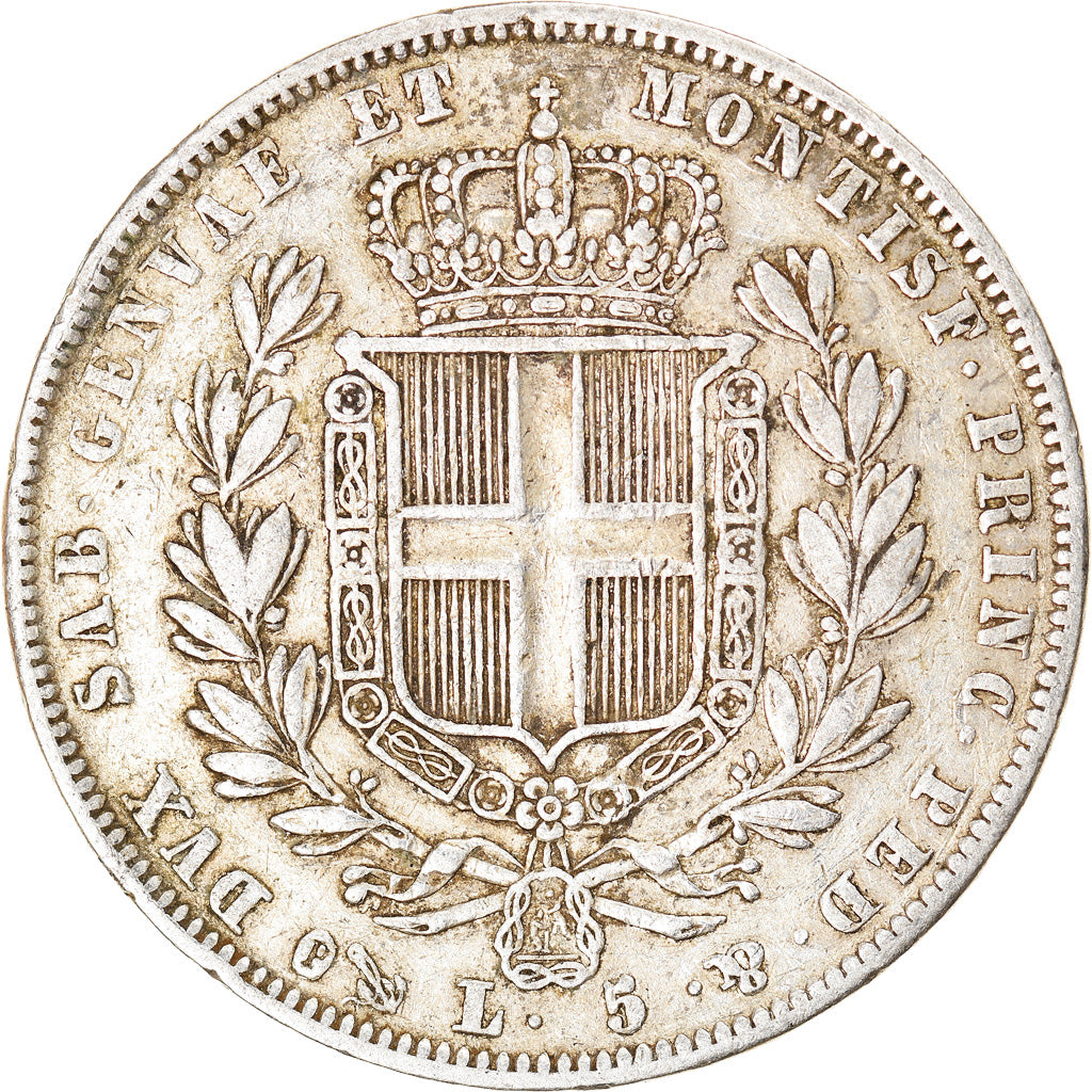 Moneta, DEPARTAMENTY WŁOSKIE, SARDINIA, Carlo Alberto, 5 Lire, 1839, Genoa