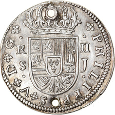 Monnaie, Espagne, Philip V, 2 Reales, 1721, Seville, Trouée, TTB+, Argent