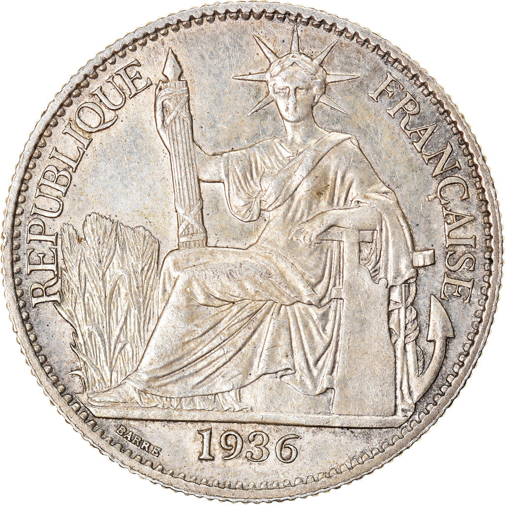 Moneda, INDOCHINA FRANCESA, 50 Cents, 1936, Paris, MBC+, Plata, KM:4a.2