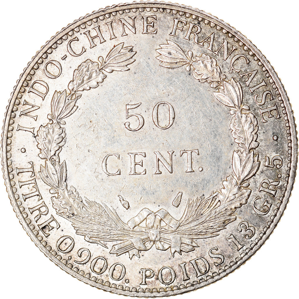 Moneda, INDOCHINA FRANCESA, 50 Cents, 1936, Paris, MBC+, Plata, KM:4a.2