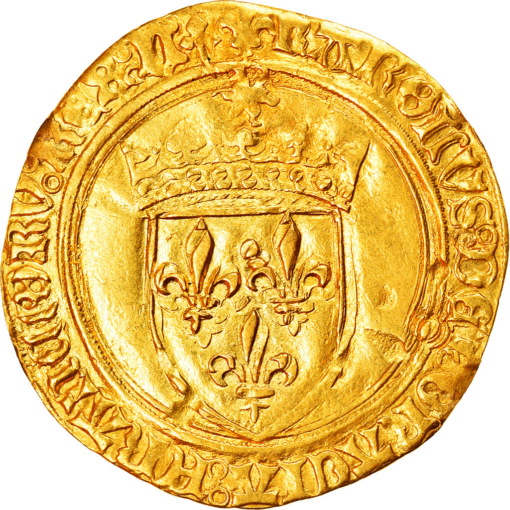 Moeda, França, Charles VIII, Ecu d'or, Limoges, Rara, AU(50-53), Dourado