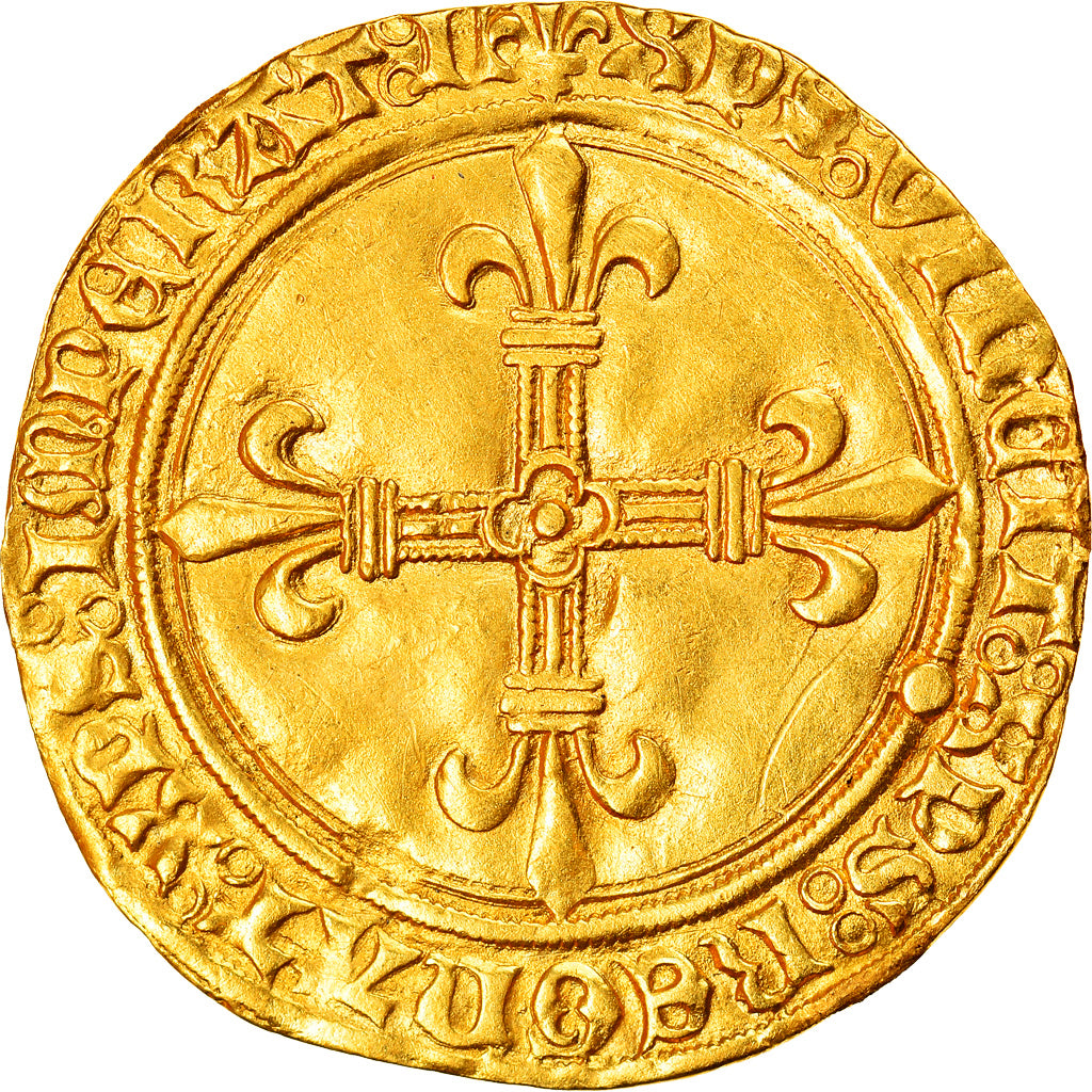 Moeda, França, Charles VIII, Ecu d'or, Limoges, Rara, AU(50-53), Dourado