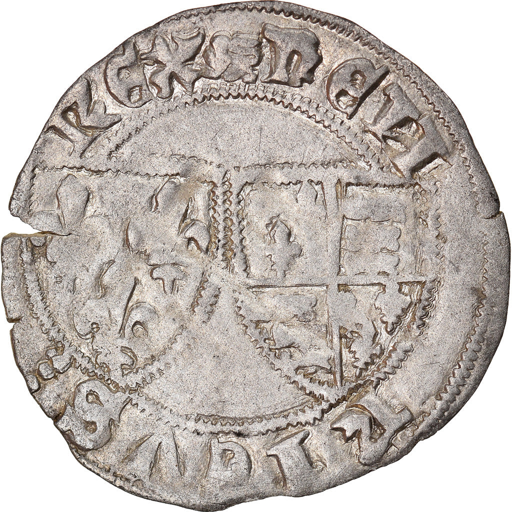 Moneda, Francia, Henri VI, Petit Blanc aux Ecus, Rouen, BC+, Plata, Duplessy:446