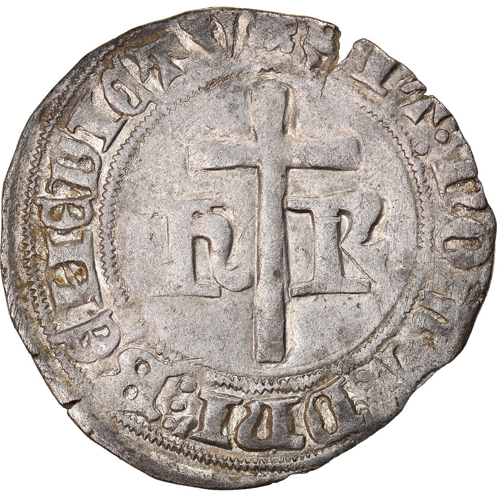 Moneda, Francia, Henri VI, Petit Blanc aux Ecus, Rouen, BC+, Plata, Duplessy:446