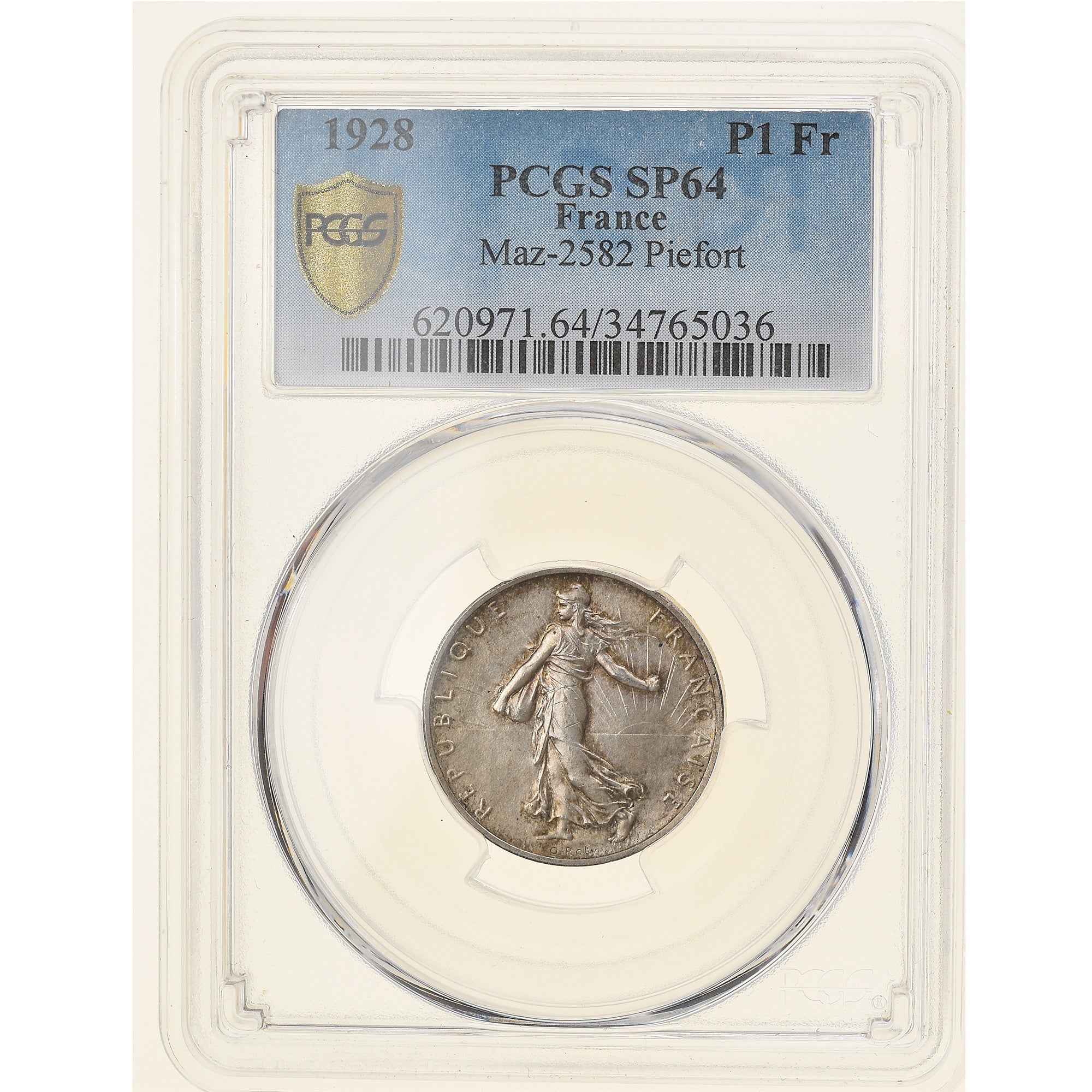 Coin, France, Semeuse, Franc, 1928, Paris, Piéfort, PCGS, SP64, MS(64), Silver