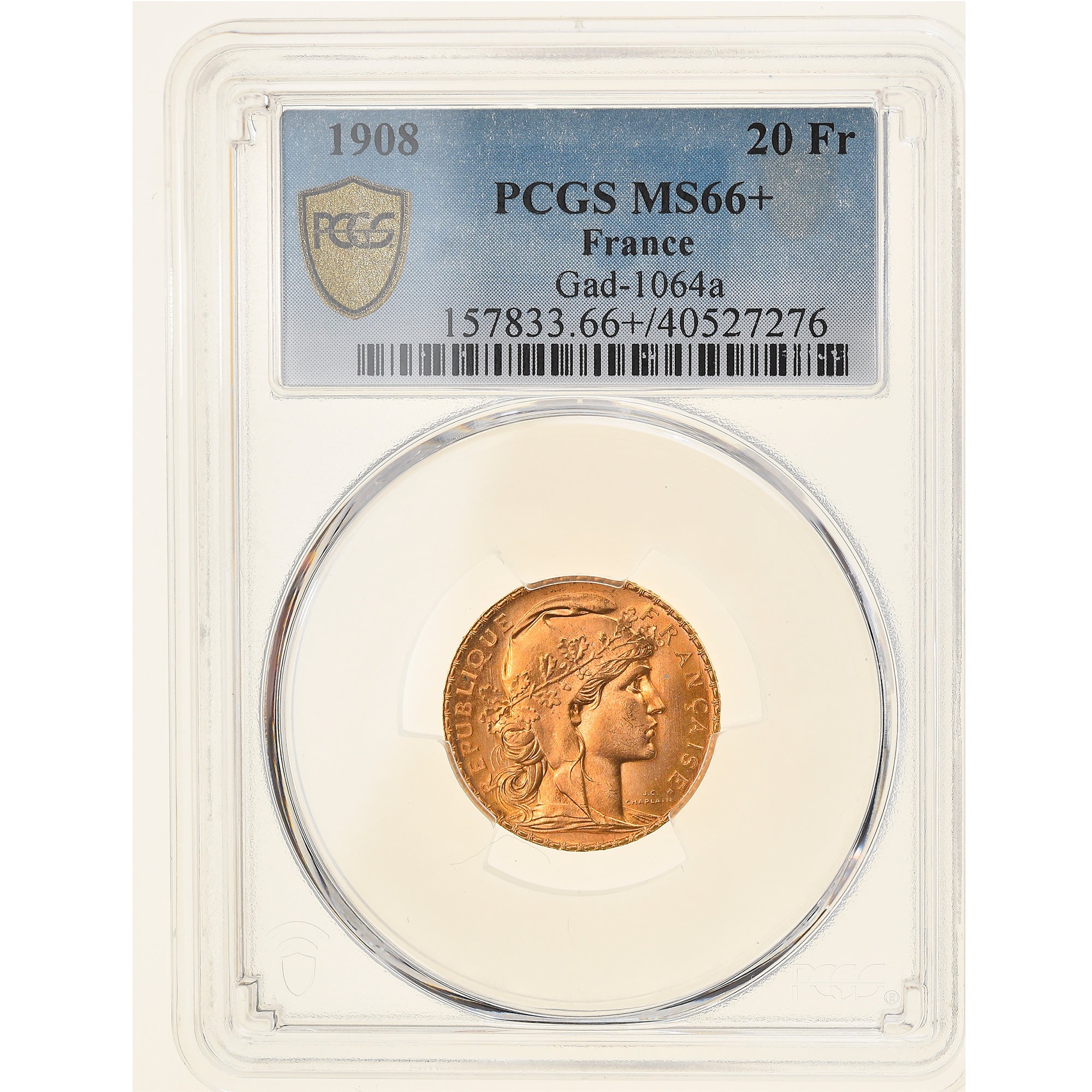 Monnaie, France, Marianne, 20 Francs, 1908, Paris, PCGS, MS66+, FDC, Or