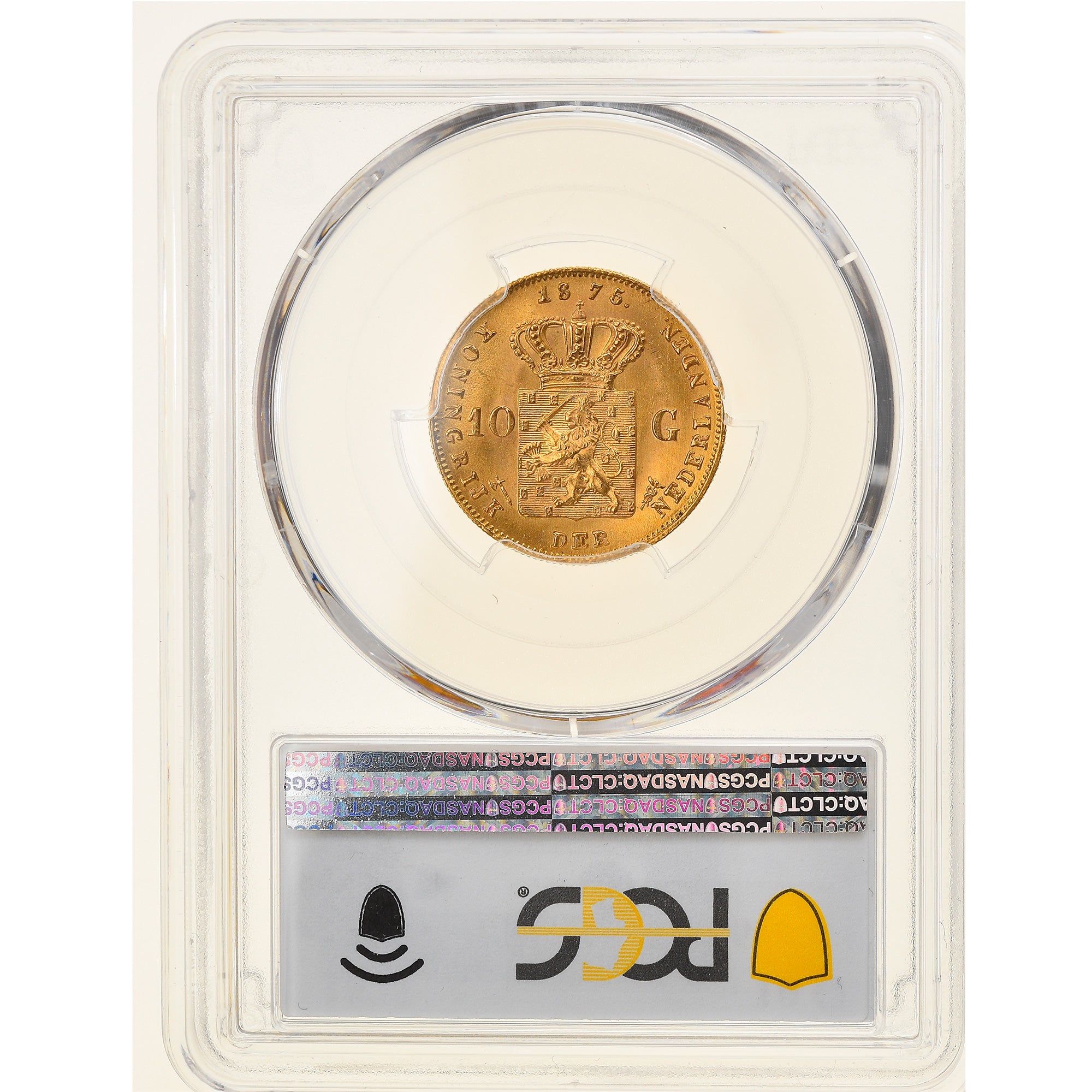 Coin, Netherlands, William III, 10 Gulden, 1875, Utrecht, PCGS, MS66, MS(65-70)