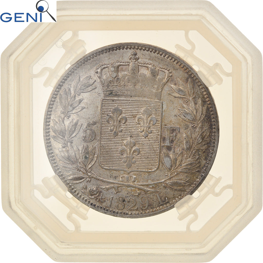 Moeda, França, Charles X, 5 Francs, 1829, Bayonne, GENI, AU53, AU(50-53)