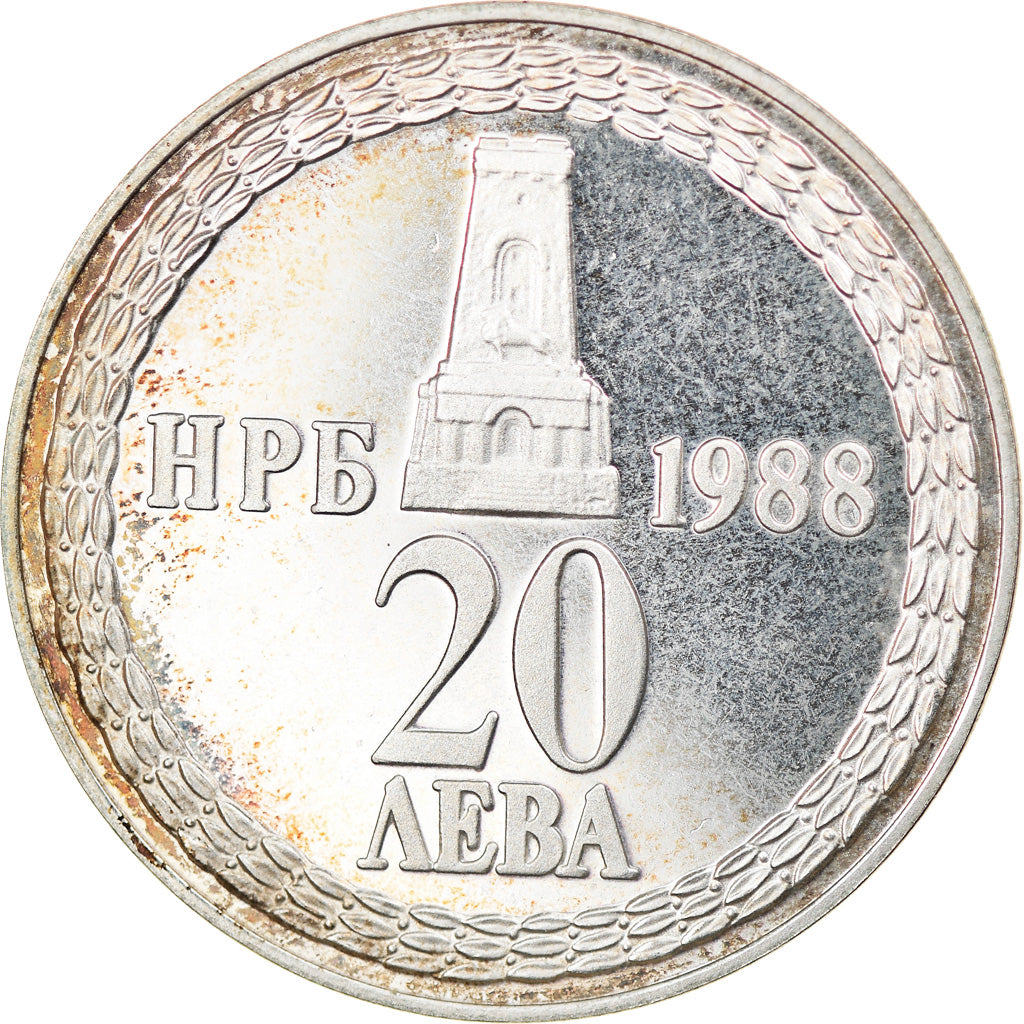 Coin, Bulgaria, 20 Leva, 1988, Proof, AU(55-58), Silver, KM:172