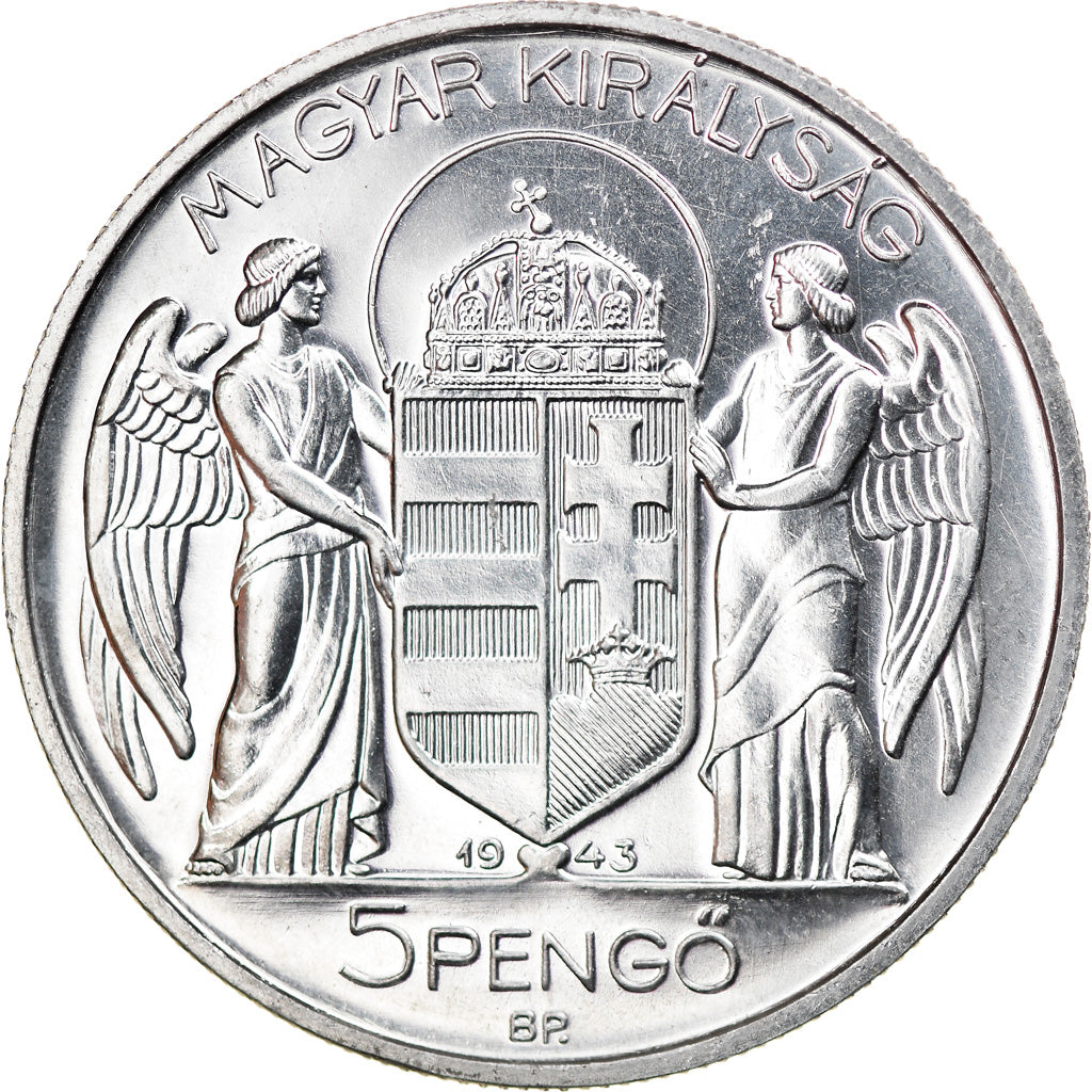 Coin, Hungary, 5 Pengö, 1943, Proof, MS(65-70), Aluminum, KM:523