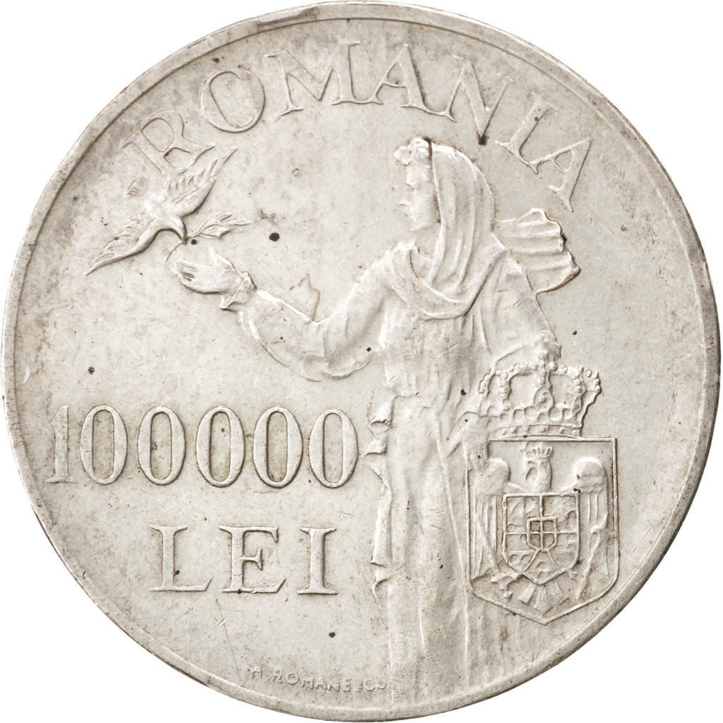 ROMANIA, 100000 Lei, 1946, KM #71, EF(40-45), Silver, 37, 25.32