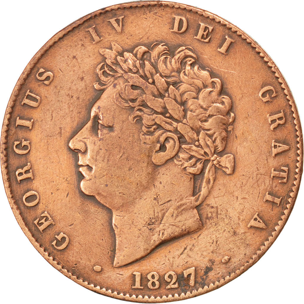 Great Britain, 1/2 Penny, 1827, KM #692, VF(30-35), Copper, 8.89