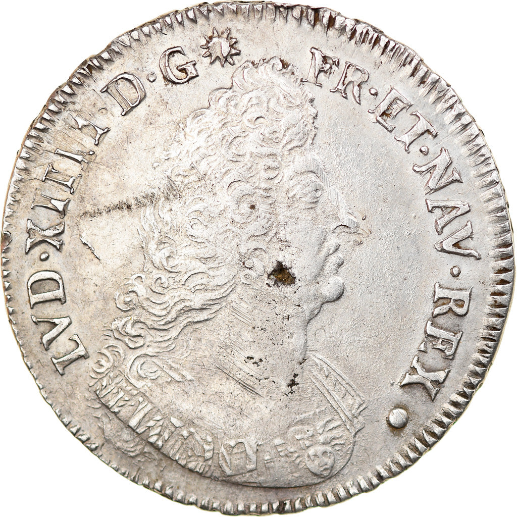 Munten, Frankrijk, Louis XIV, Ecu aux palmes, 1693, Reims, ZF+, Zilver