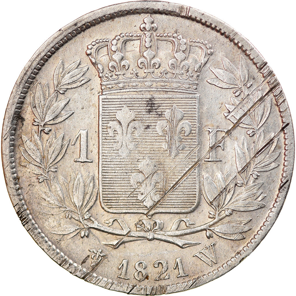 Moneda, Francia, Louis XVIII, Louis XVIII, Franc, 1821, Lille, BC+, Plata