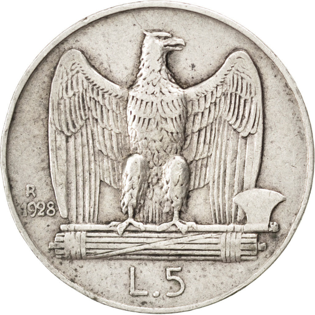 Coin, Italy, Vittorio Emanuele III, 5 Lire, 1928, Rome, EF(40-45), Silver