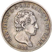 Monnaie, États italiens, SARDINIA, Carlo Felice, 5 Lire, 1829, Genoa, TB+