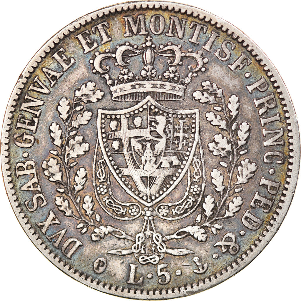 Moneda, Estados italianos, SARDINIA, Carlo Felice, 5 Lire, 1829, Genoa, BC+