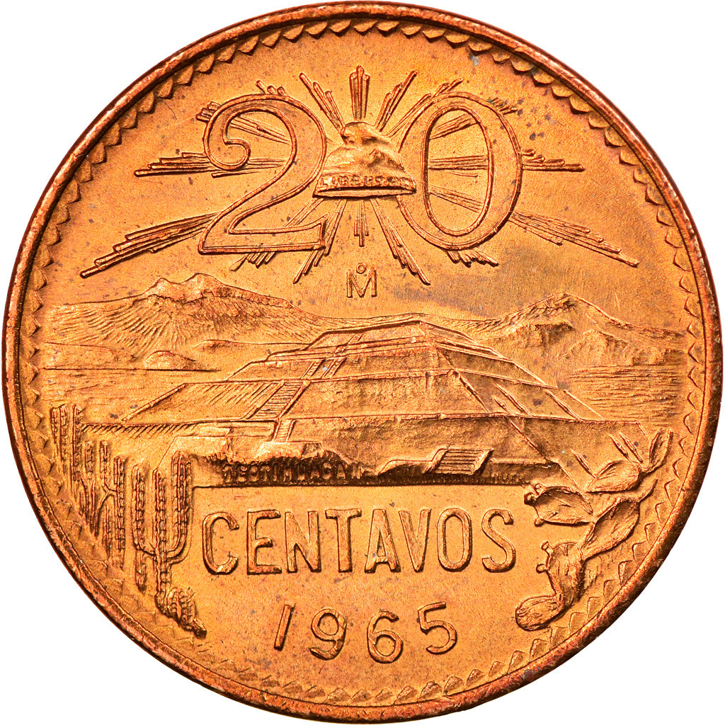 Coin, Mexico, 20 Centavos, 1965, Mexico City, MS(63), Bronze, KM:440