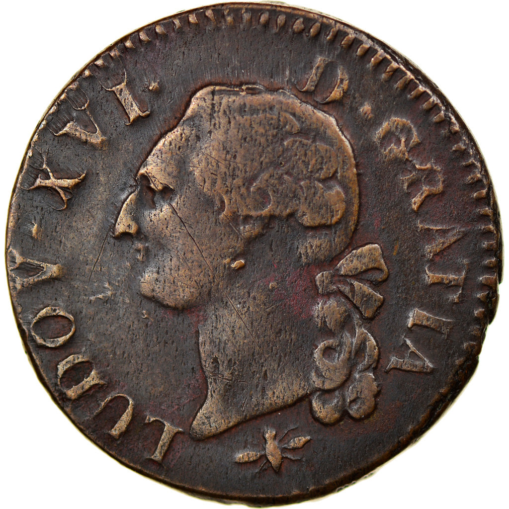 Coin, France, Louis XVI, Sol à l'Ecu, 1791, Lyon, EF(40-45), Copper