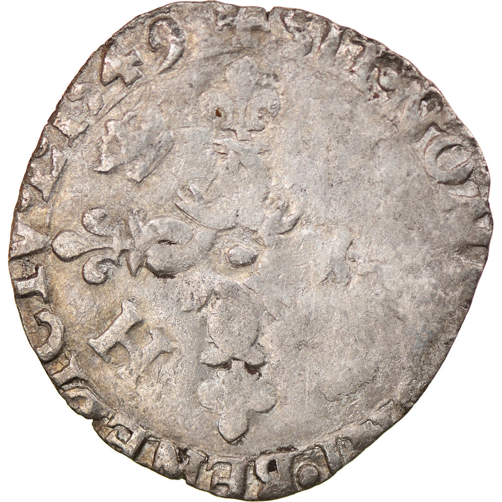 Monnaie, France, Henri II, Douzain aux croissants, 1549, Bayonne, TB, Billon