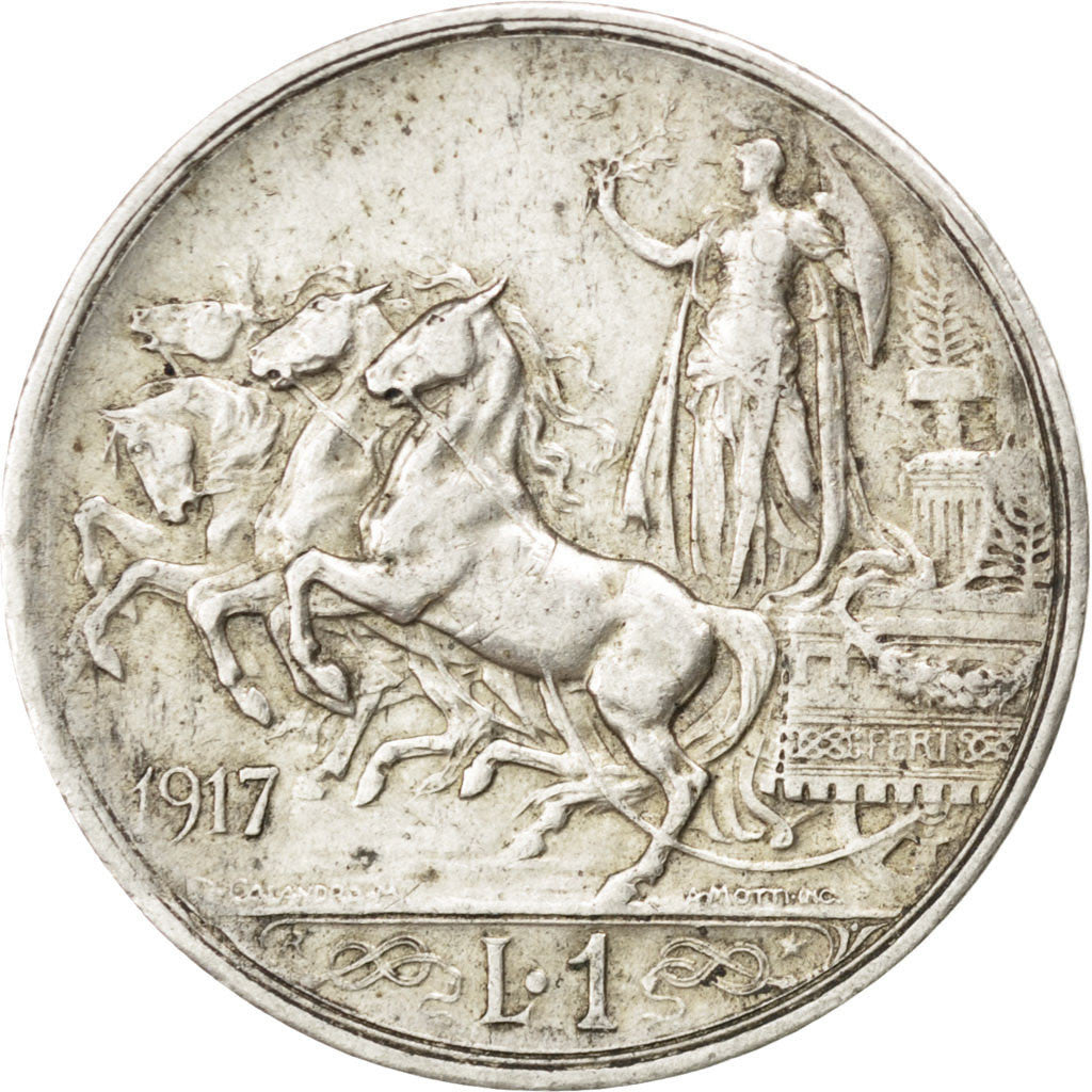 ITALY, Lira, 1917, Rome, KM #57, EF(40-45), Silver, 5.00