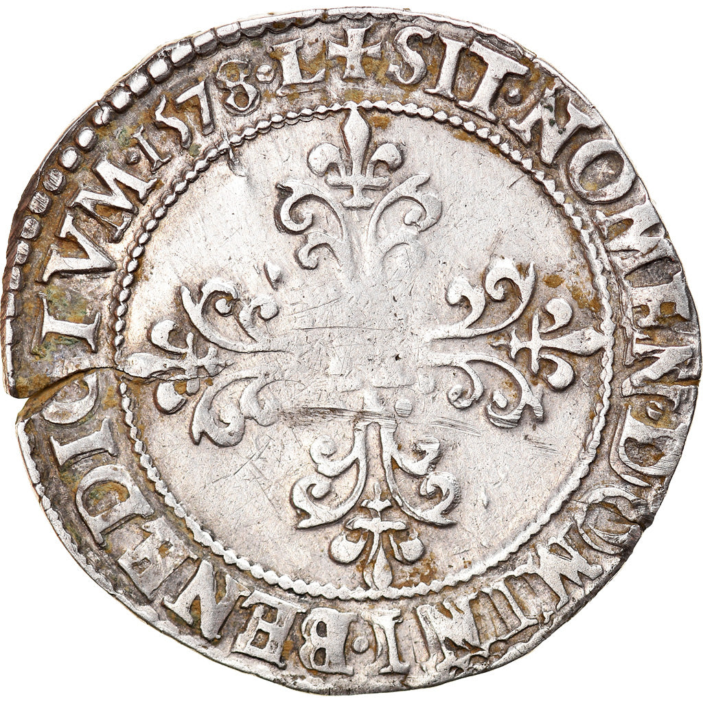 Moeda, França, Henri III, 1/2 Franc au col plat, 1578, Riom, Muito, EF(40-45)