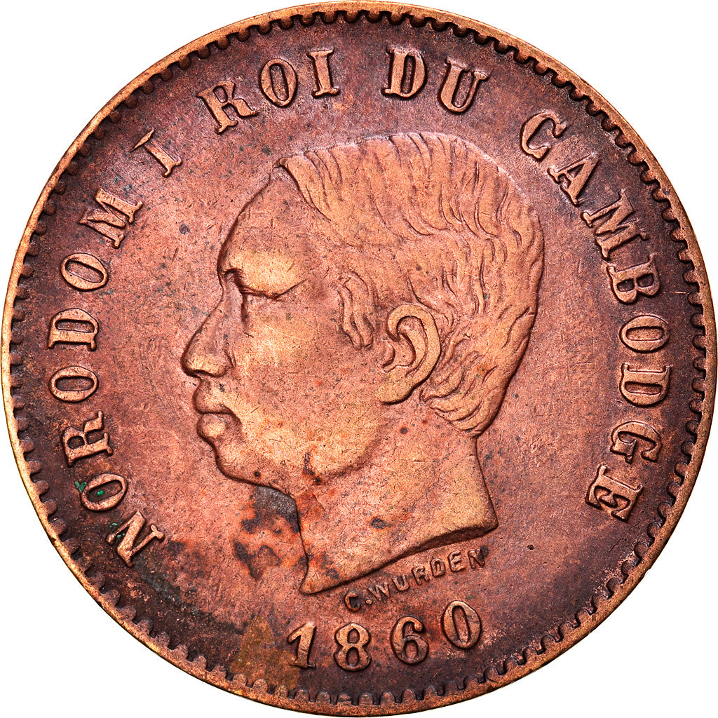Coin, Cambodia, Norodom I, 5 Centimes, 1860, Brussels, EF(40-45), Bronze, KM:M2
