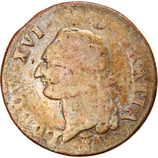 Moeda, França, Louis XVI, Sol ou sou, Sol, 1790, Bordeaux, VG(8-10), Cobre