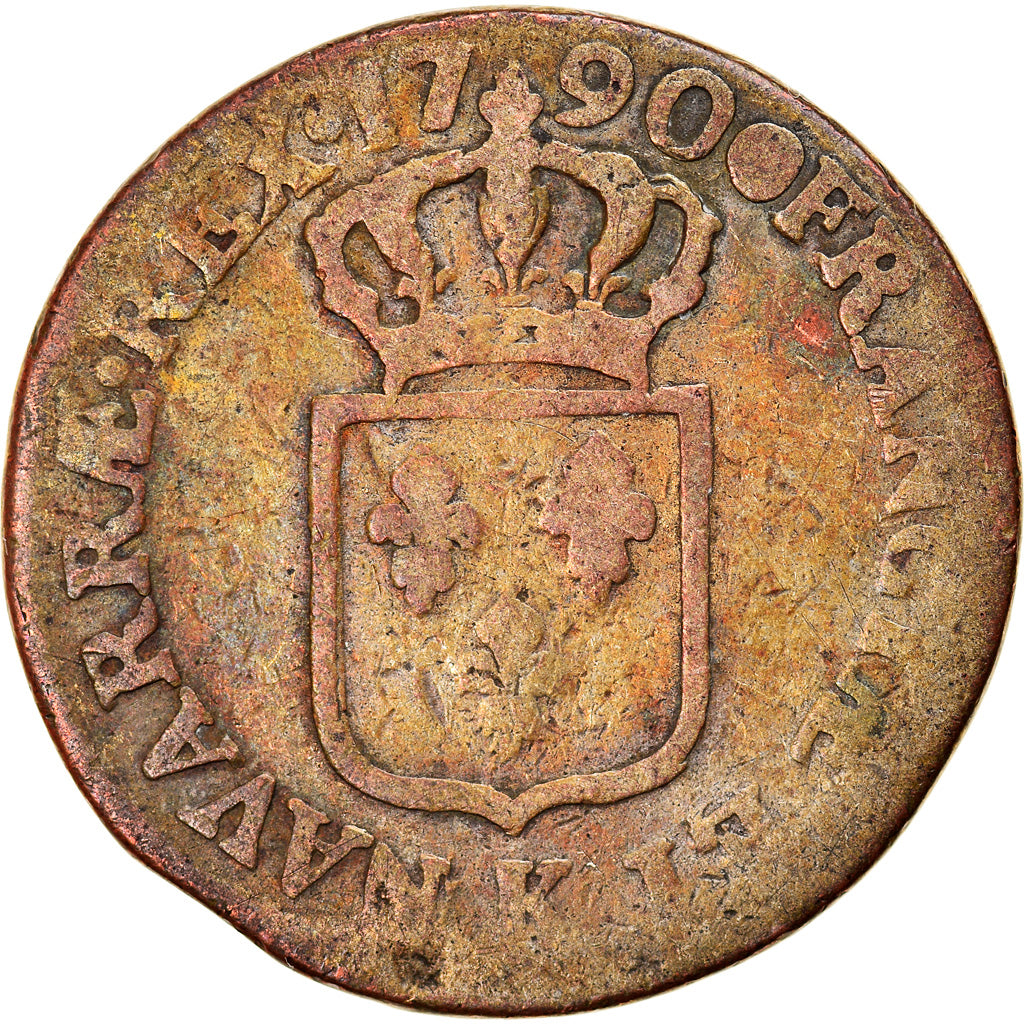 Moeda, França, Louis XVI, Sol ou sou, Sol, 1790, Bordeaux, VG(8-10), Cobre
