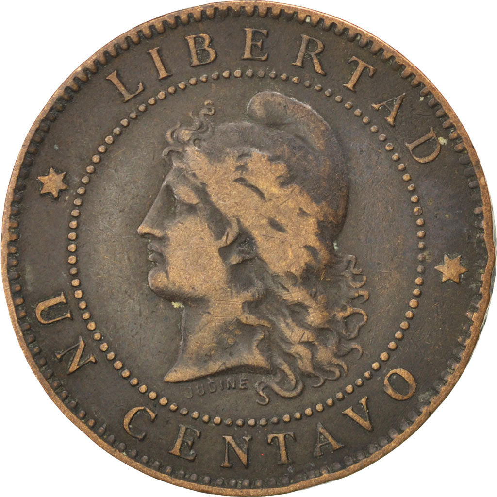 ARGENTINA, Centavo, 1889, KM #32, VF(30-35), Bronze, 4.83