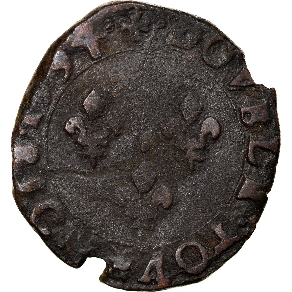 Moneta, Francia, Charles X, Double Tournois, 1594, Dijon, MB, Rame, CGKL:146