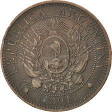 ARGENTINA, 2 Centavos, 1891, KM #33, EF(40-45), Bronze, 30, 9.79