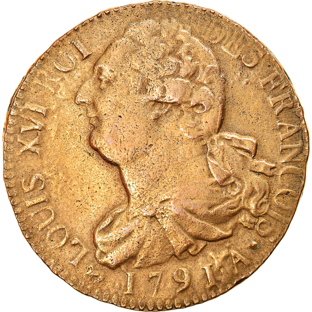 Coin, France, Louis XVI, 2 sols françois, 2 Sols, 1791, Paris, VF(30-35)