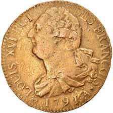 Coin, France, Louis XVI, 2 sols françois, 2 Sols, 1791, Paris, VF(30-35)