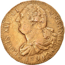 Monnaie, France, Louis XVI, 2 sols françois, 2 Sols, 1791, Paris, TB+, Bronze