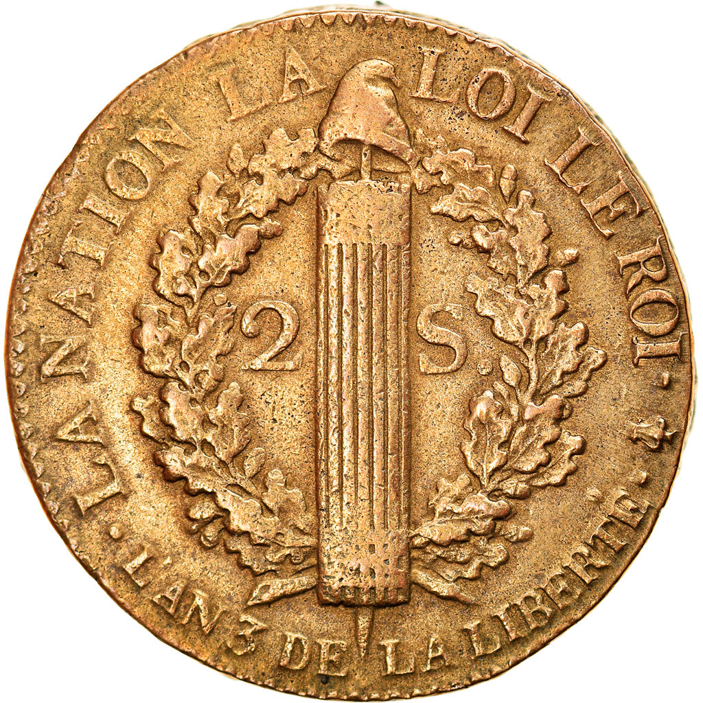 Coin, France, Louis XVI, 2 sols françois, 2 Sols, 1791, Paris, VF(30-35)