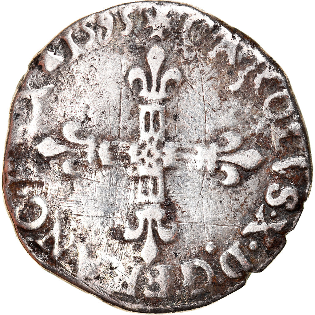 Coin, France, Charles X, 1/4 d'écu à la croix de face, 1595, Dinan, VF(20-25)